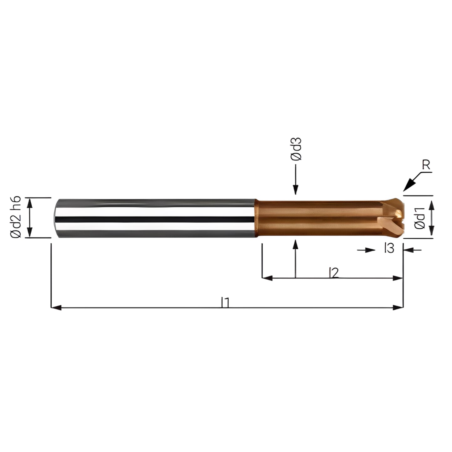 Vollhartmetall-Hochgeschwindigkeits-Schaftfräser, mit Eckenradius / Standardversion